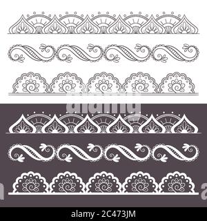 Ornamental seamless borders set. Vector set with abstract floral elements in indian boho style. Stock Vector