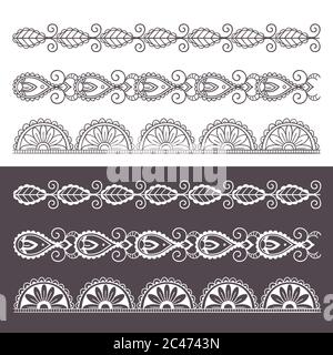 Ornamental seamless borders set. Vector set with abstract floral elements in indian boho style. Stock Vector