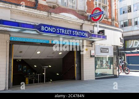 London Bond Street Underground station entrance the underground sign. Stock Photo