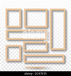 Wooden blank frames isolated on transparent background, vector illustration Stock Vector