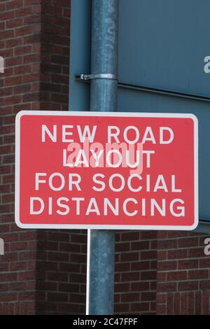 Eastleigh Hampshire, UK. June 24th 2020, New temporary road sign indicating road layout changes and pedestrianisation of town centre, Eastleigh, Hampshire, UK Credit: Dawn Fletcher-Park/Alamy Live News Stock Photo