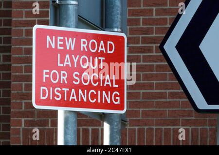 Eastleigh Hampshire, UK. June 24th 2020, New temporary road sign indicating road layout changes and pedestrianisation of town centre, Eastleigh, Hampshire, UK Credit: Dawn Fletcher-Park/Alamy Live News Stock Photo