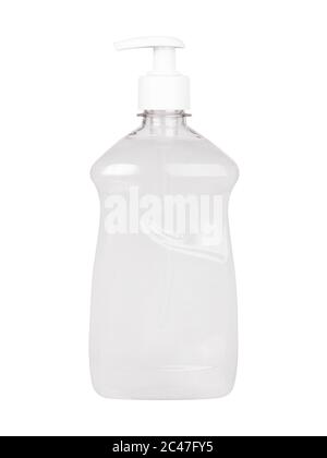 Antiseptic in a transparent plastic simple blank bottle without a label isolated on a white background Stock Photo