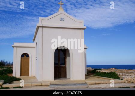 VALLETTA, MALTA - JAN 01st, 2020: Aerial view over the Chapel of Immaculate Conception in Mellieha Stock Photo