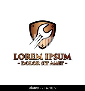 Shield repair logo design template. Vector and illustration. Stock Vector