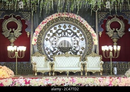 Weeding sofa for bride and groom Stock Photo