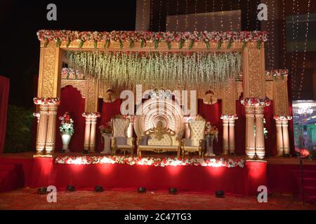 Weeding sofa for bride and groom Stock Photo