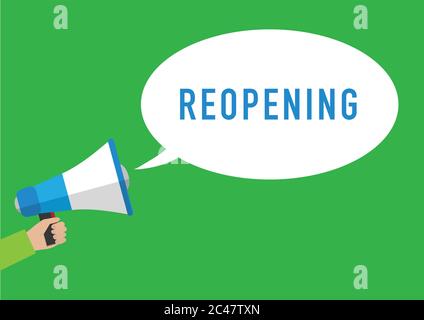 Megaphone with a REOPENING speech bubble Stock Vector