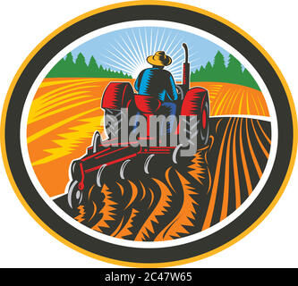 Vintage Farm Tractor Circle Woodcut Stock Vector Image & Art - Alamy