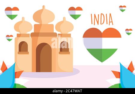 india country flags with taj mahal vector illustration design Stock ...