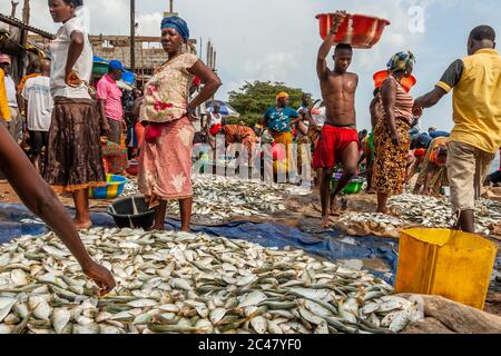 Fishermen in Tombo Harbour, Sierra Leone Stock Photo