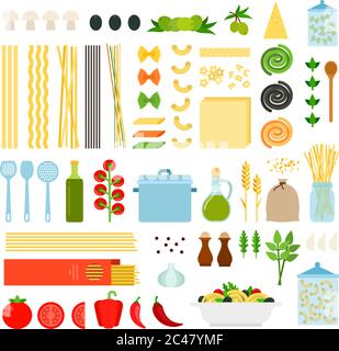 Set of Italy pasta icons flat vector Stock Vector