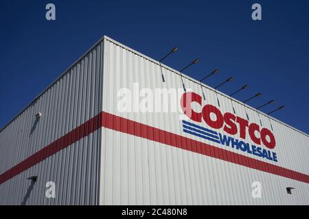 The sign of Costco Wholesale seen at a Costco Wholesale store in Tigard, Oregon, on Tuesday, June 23, 2020. Stock Photo