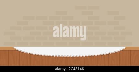 Wooden counter against a brick wall background vector flat isolated Stock Vector