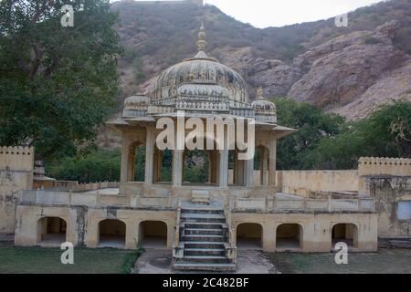 Jaipur India Dec 24th 2016: Royal Gaitor, a cenotaph in Jaipur - Rajasthan State of India. A collection of mausoleums of Jaipur's royal family, Stock Photo