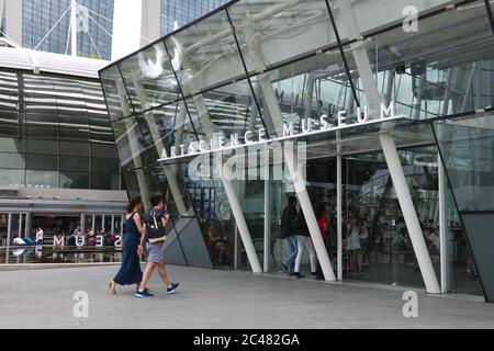 The entrance and exterior of the Artscience Museum building in the Marina Bay area, Singapore, Asia Stock Photo
