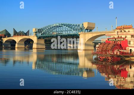 Delta Queen Riverboat & Market Street Bridge,Chattanooga,Tennessee,USA Stock Photo