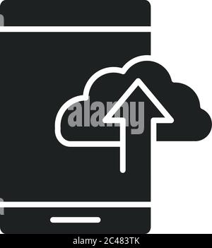 silhouette of smartphone with upload arrow and cloud storage icon over ...