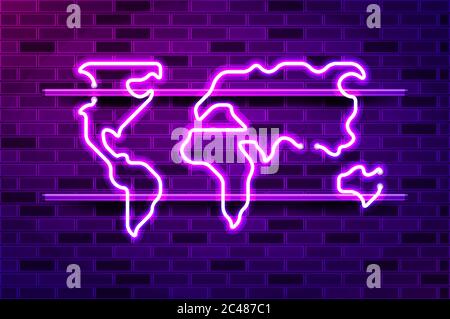 World map glowing neon lamp sign. Realistic vector illustration ...