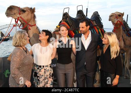 L-R: Author Robyn Davidson, Actress Jessica Tovey, Actress Mia Wasikowska, Producer Emile Sherman and wife Caroline Sherman arrive on the red carpet f Stock Photo