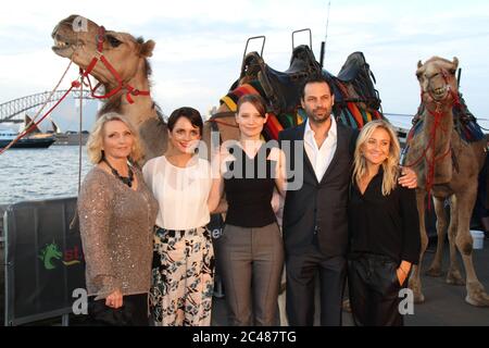 L-R: Author Robyn Davidson, Actress Jessica Tovey, Actress Mia Wasikowska, Producer Emile Sherman and wife Caroline Sherman arrive on the red carpet f Stock Photo