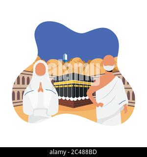 Hajj pilgrimage with couple in kaaba scene vector illustration design Stock Vector