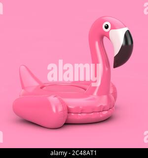 Summer Swimming Pool Inflantable Rubber Pink Flamingo Toy on a pink background. 3d Rendering Stock Photo