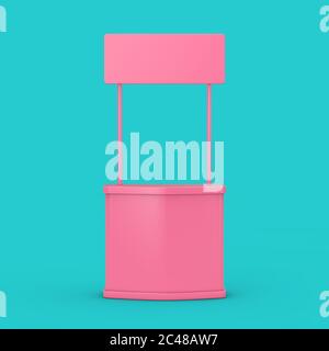 Blank Pink Exhibition Advertising Promotion Stand Mock Up Duotone on a blue background. 3d Rendering Stock Photo