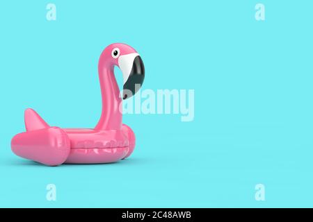 Summer Swimming Pool Inflantable Rubber Pink Flamingo Toy on a blue background. 3d Rendering Stock Photo