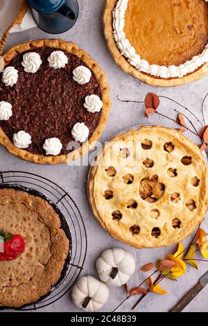 Thanksgiving pies on the table Stock Photo
