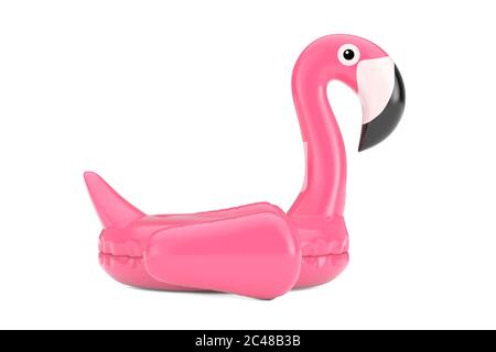 Summer Swimming Pool Inflantable Rubber Pink Flamingo Toy on a white background. 3d Rendering Stock Photo