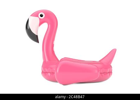 Summer Swimming Pool Inflantable Rubber Pink Flamingo Toy on a white background. 3d Rendering Stock Photo