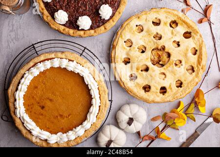 Thanksgiving pies on the table Stock Photo
