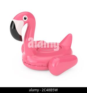 Summer Swimming Pool Inflantable Rubber Pink Flamingo Toy on a white background. 3d Rendering Stock Photo