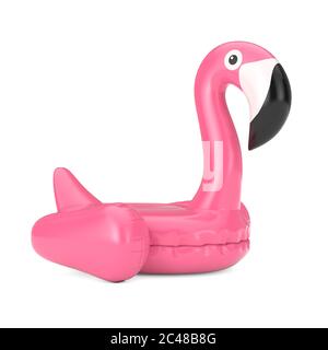 Summer Swimming Pool Inflantable Rubber Pink Flamingo Toy on a white background. 3d Rendering Stock Photo