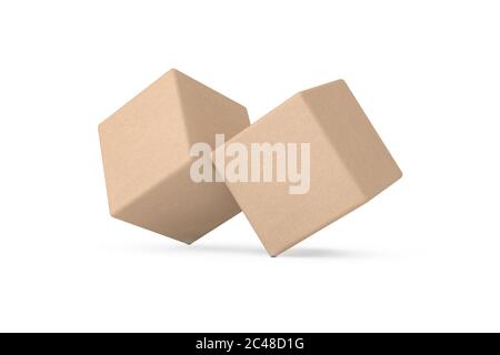 Two Cardboard Cubes in Balance Concept on a white background. 3d Rendering Stock Photo