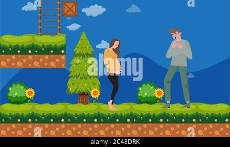 man walking with her pregnant wife in the gardens Stock Vector