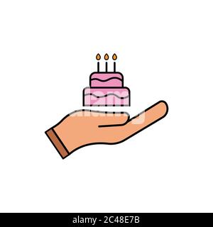 birthday party symbol, hand and cake, flat icon. design template vector Stock Vector