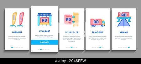 Outdoor Media Advertising Promo Onboarding Elements Icons Set Vector ...