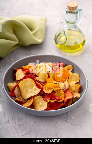 Healthy vegetable chips in a big bowl Stock Photo