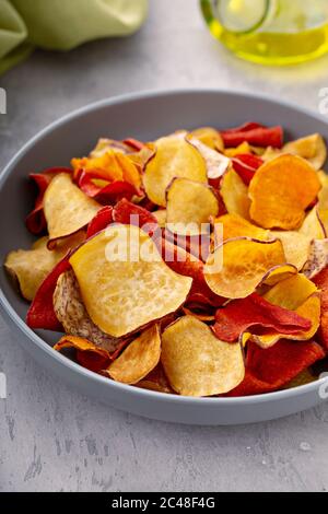 Healthy vegetable chips in a big bowl Stock Photo