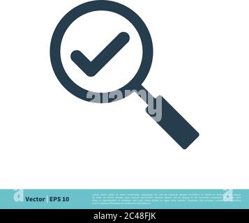Check mark with magnifying glass icon in comic style. Loupe accept ...