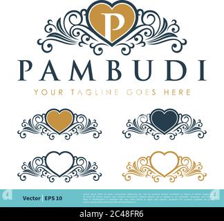 Crest Love / Heart Emblem Ornament Icon Vector Logo Template. Initial Border / Frame Template Illustration Design. Vector EPS 10. Stock Vector