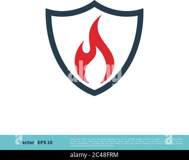 Fire Flame and Shield Icon Vector Logo Template Illustration Design. Vector EPS 10. Stock Vector