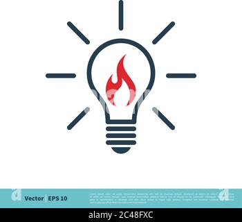 Light Bulb with Fire Flame Icon Vector Logo Template Illustration Design. Vector EPS 10. Stock Vector
