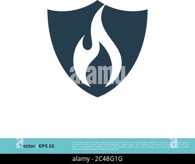 Fire Flame and Shield Icon Vector Logo Template Illustration Design. Vector EPS 10. Stock Vector