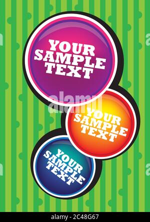 Circle designs on green striped pattern. Abstract vector background with area in circles for copy space. Stock Vector