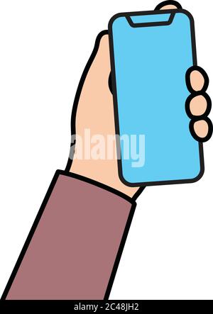 Hand with cellular phone Linear Stock Vector