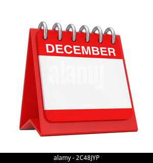 Red Desktop Calendar Icon Showing a December Month Page on a white background 3d Rendering Stock Photo