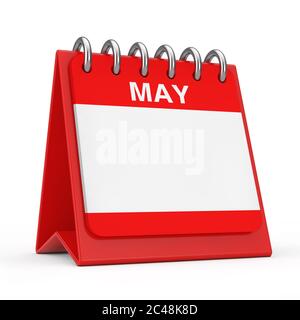 Red Desktop Calendar Icon Showing a May Month Page on a white background 3d Rendering Stock Photo